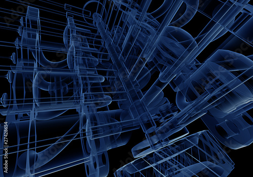 Internal combustion engine X-ray blue 3D