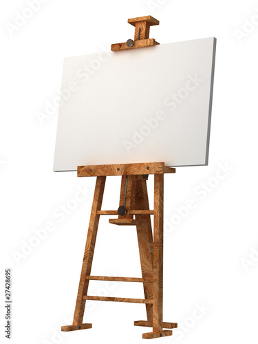 Canvas Print wooden easel with blank canvas isolated on white