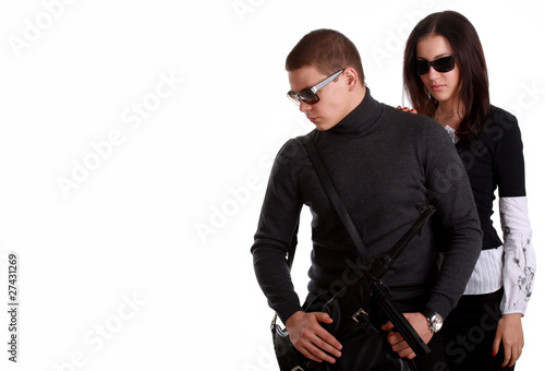 Serious couple with arms