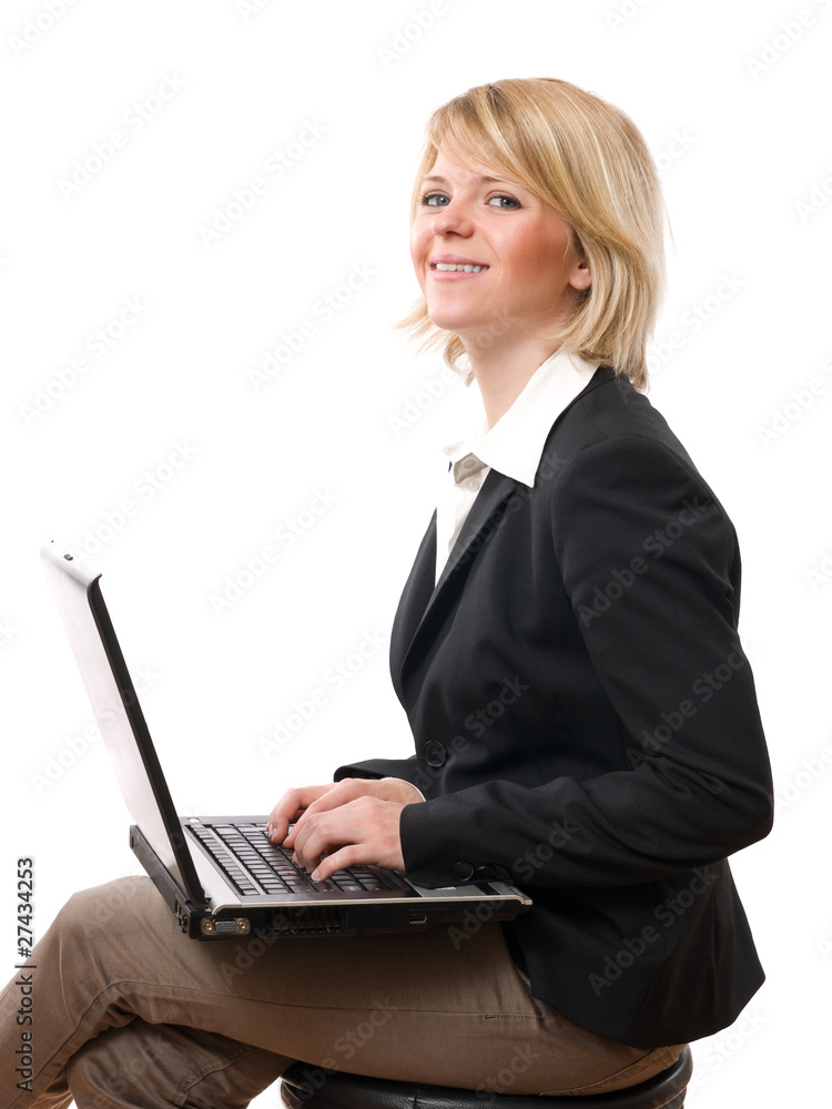 young smiling businesswoman working with laptop young smiling businesswoman working with laptop