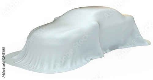 Car presentation, under cloth, isolated on white