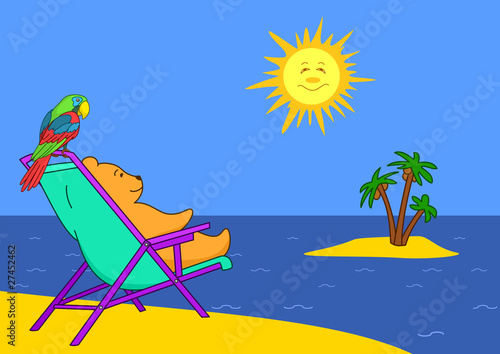 Teddy-bear in a chaise lounge on island