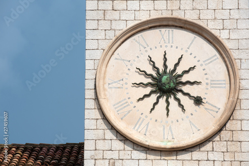Sun clock face on the old clock tower, Dubrovnik, Croatia