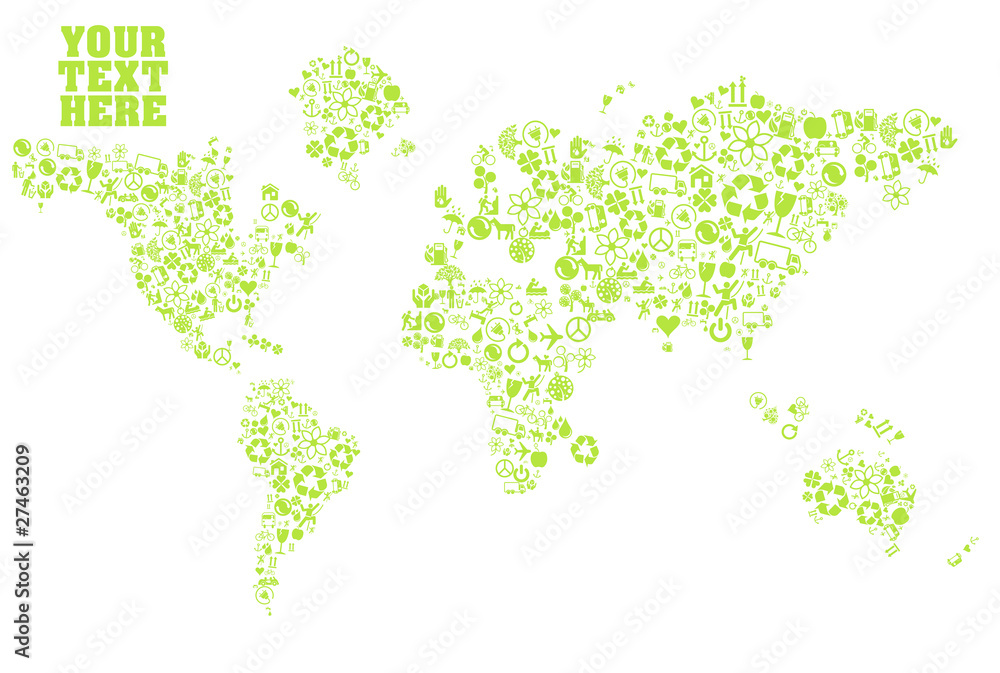Ecology world map made of eco icons
