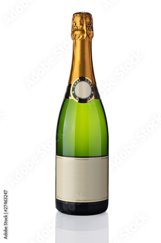 Bottle of champagne with label isolated over white