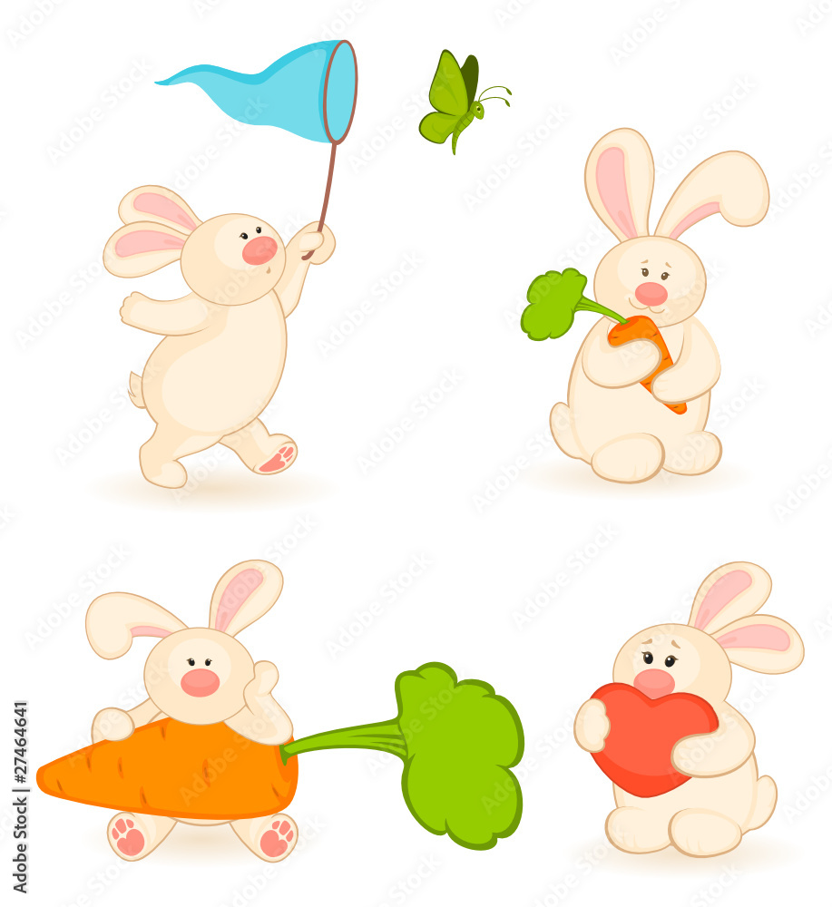 Vector set of cartoon little toy bunny Vector set of cartoon little toy bunny