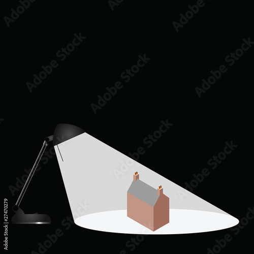 Desk lamp illuminating a residential house