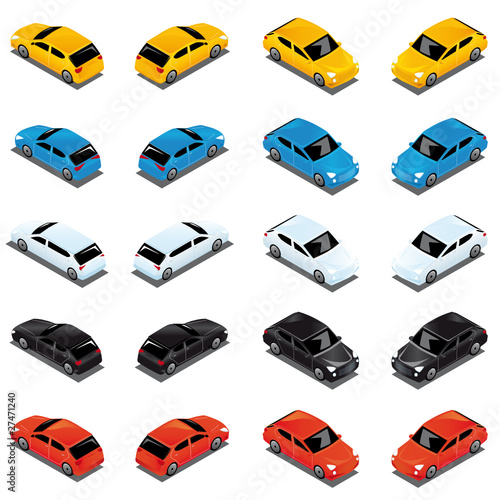 3D colorful cars vector in all direction