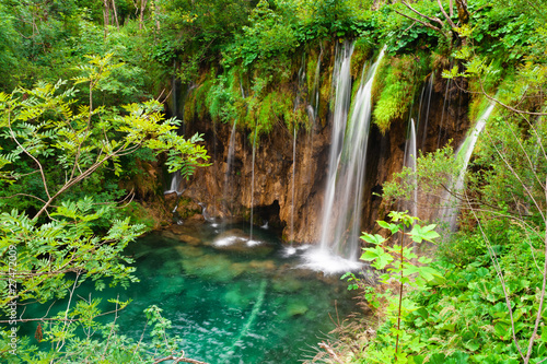 Waterfall in national park. Plitvice, Croatia