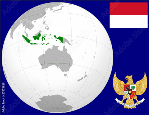 Indonesia globe map locator world flag coat