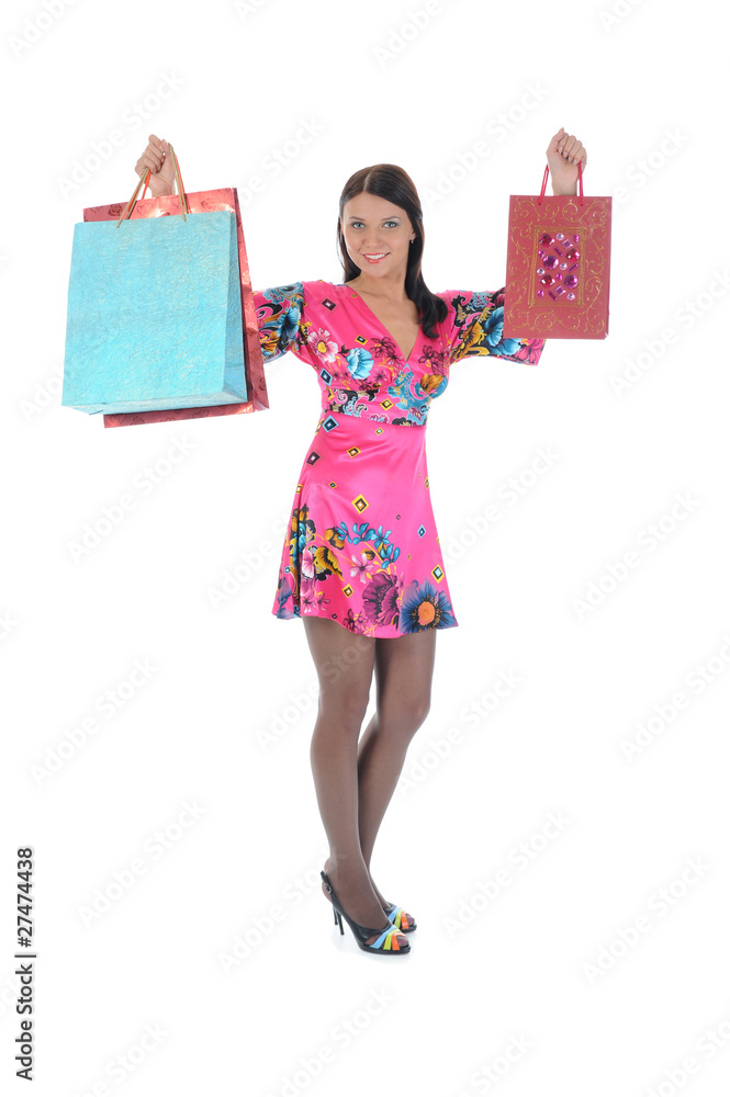 Naklejka premium Beautiful girl with shopping bags