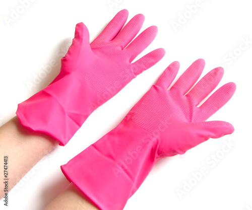 Pink rubber gloves