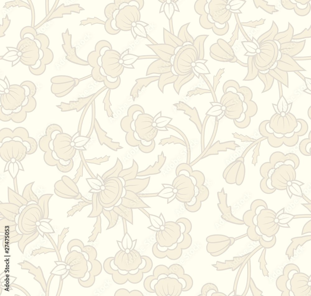 Seamless wallpaper pattern with floral elements.