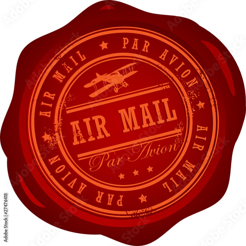 Wax seal with small stars and the word Air Mail inside