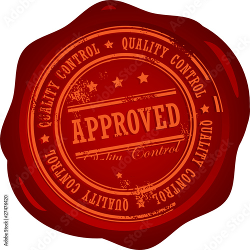 Wax seal with small stars and the word Approved