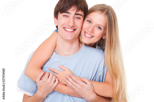 young happy family over white background