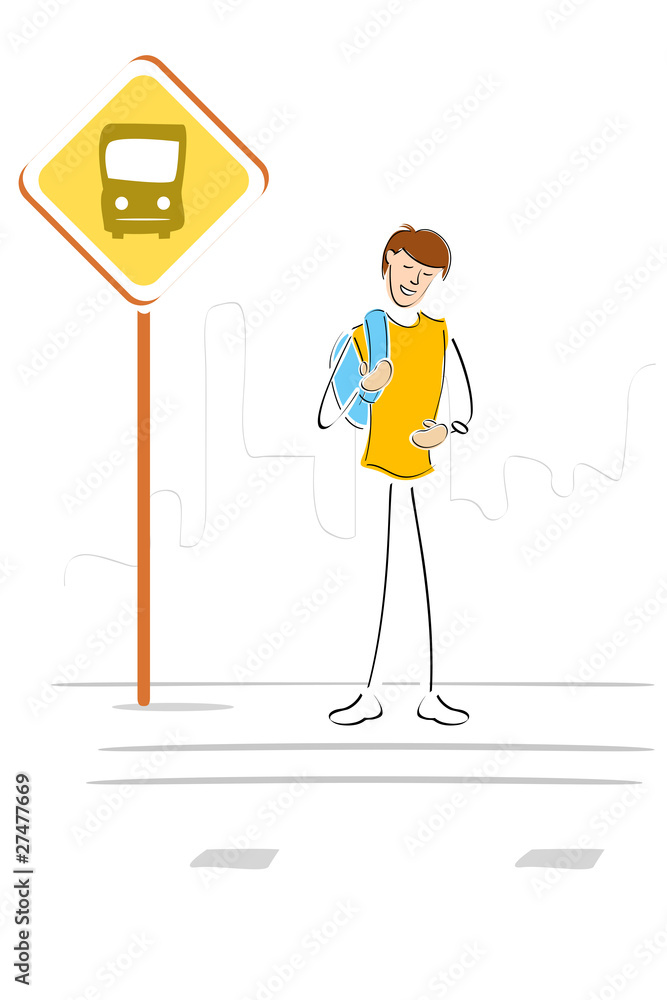 student waiting at bus stop