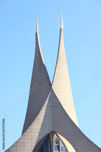 Prague religious hyperbolical Towers of monastery Emausy photo