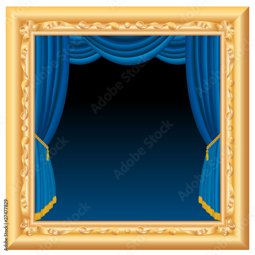 blue curtain frame
