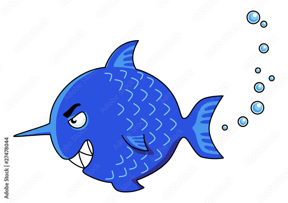 Comic-Fisch blau/böse Stock Illustration | Adobe Stock