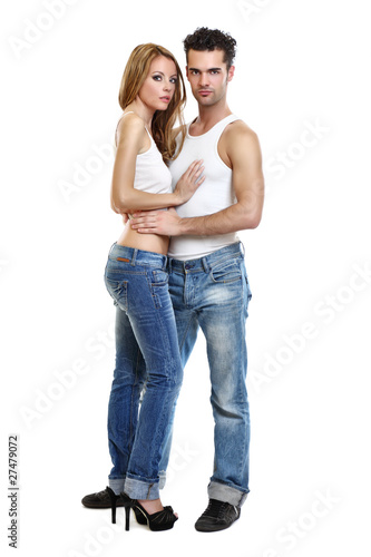 passionate couple on white background