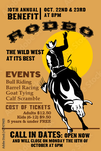 american rodeo cowboy bull riding poster