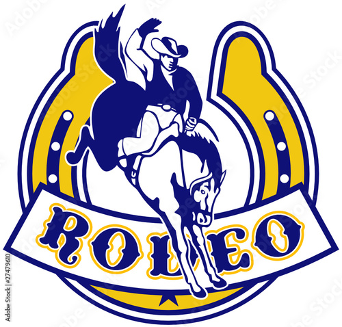 american rodeo cowboy bucking bronco horseshoe