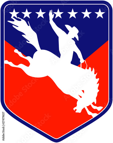 american rodeo cowboy bucking bronco shield