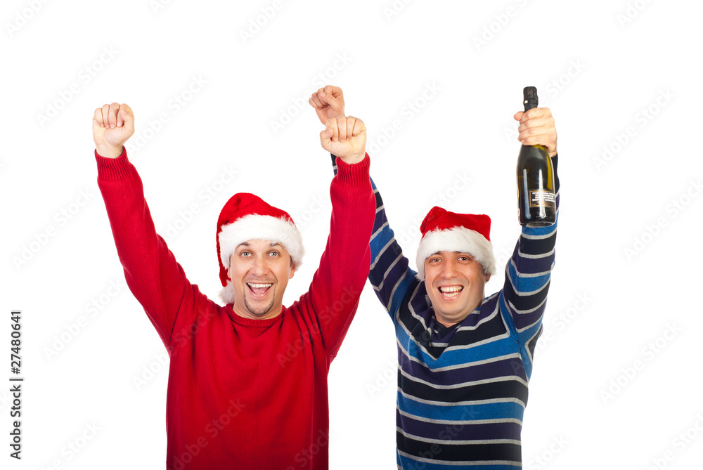 Friends men cheering with champagne Friends men cheering with champagne
