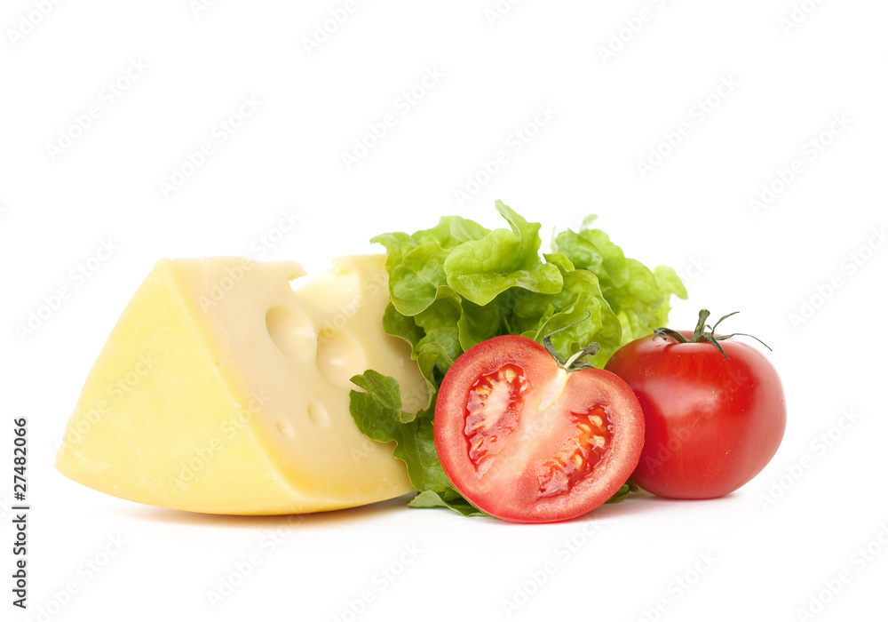piece of cheese, tomatoes and salad piece of cheese, tomatoes and salad