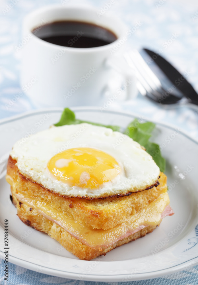 Croque madame sandwich with coffee Croque madame sandwich with coffee