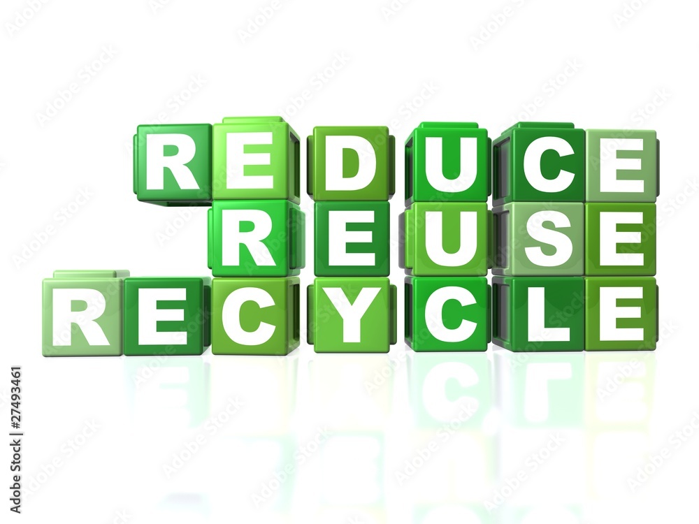 Green blocks that spells out REDUCE, REUSE & RECYCLE Green blocks that spells out REDUCE, REUSE & RECYCLE