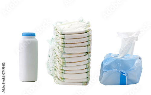 diapers, wipes, powder