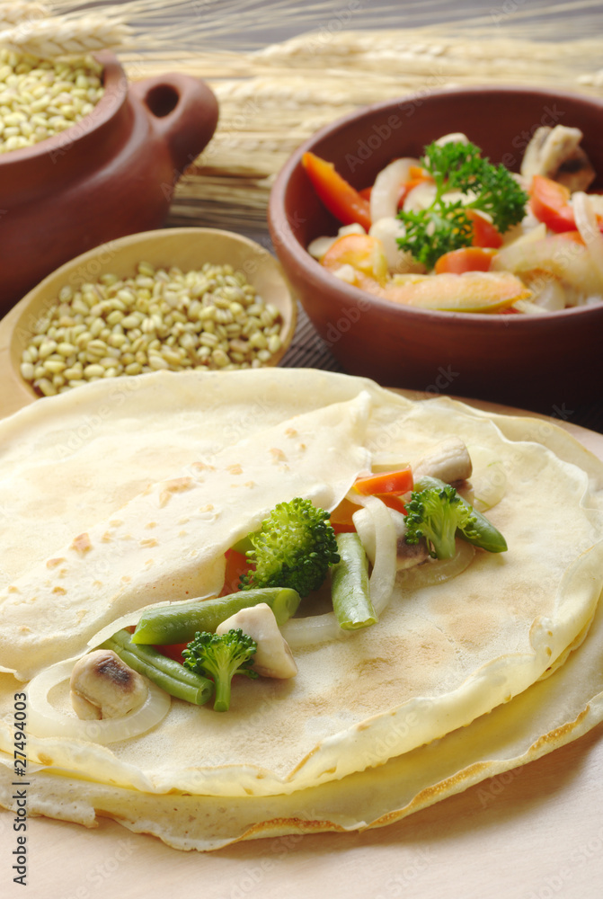 Vegetables on pancakes Vegetables on pancakes