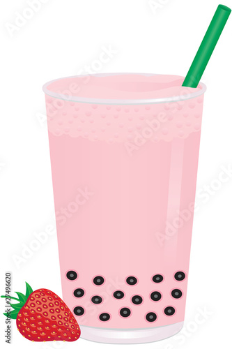 Bubble Milk Tea with Tapioca Pearls (Bobas) and Strawberry