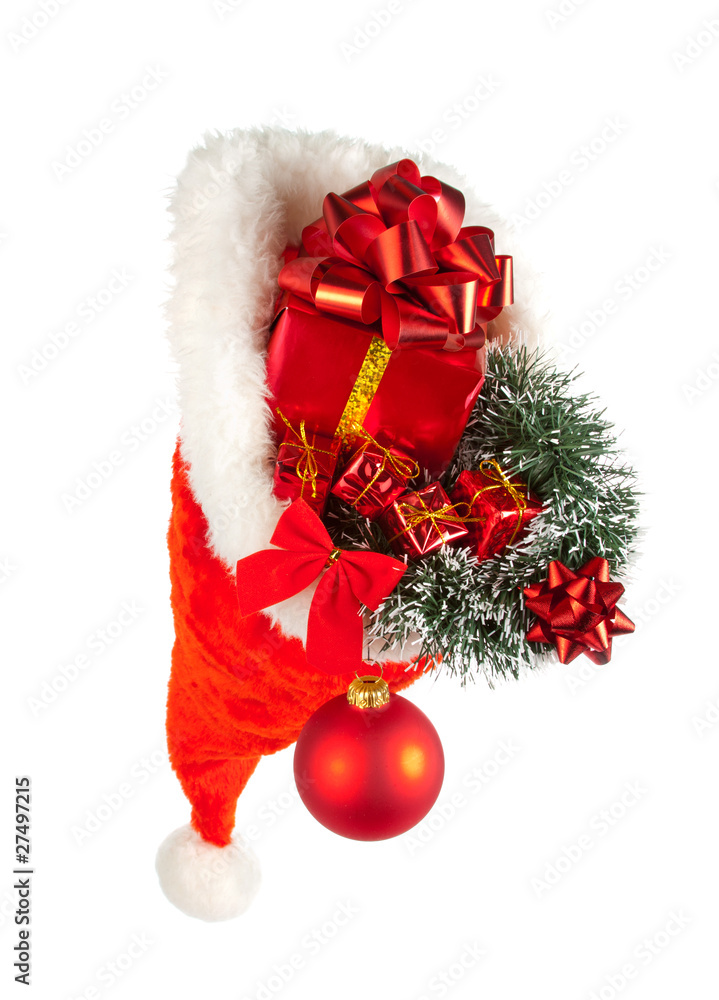 Christmas hat full of red ornaments Christmas hat full of red ornaments