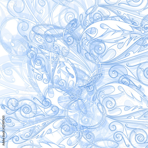 floral wallpaper - blue vector vintage ornament