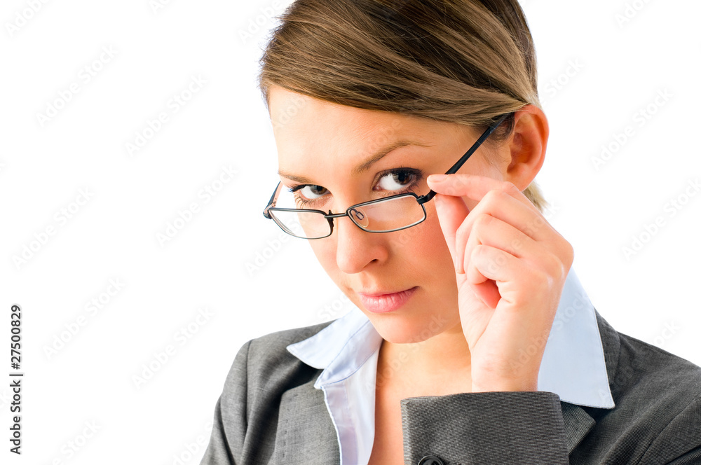 Attractive business woman lowering glasses
