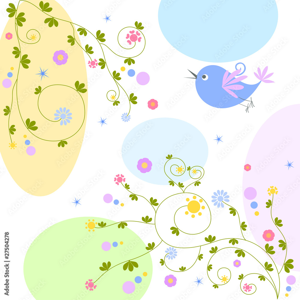 floral greeting card with bird