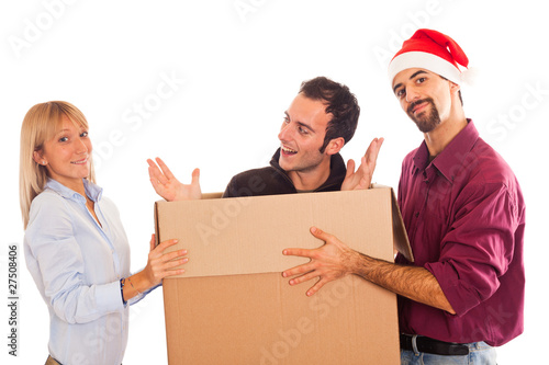 Delivery Boy with Christmas Hat, Present for Woman © william87