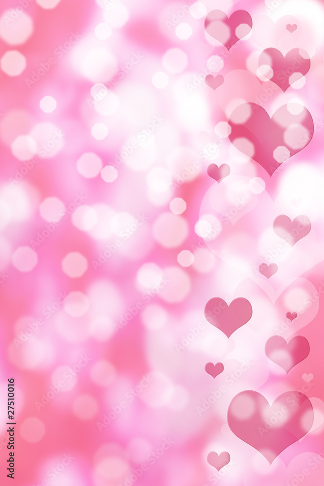 Greeting card with love hearts in pink
