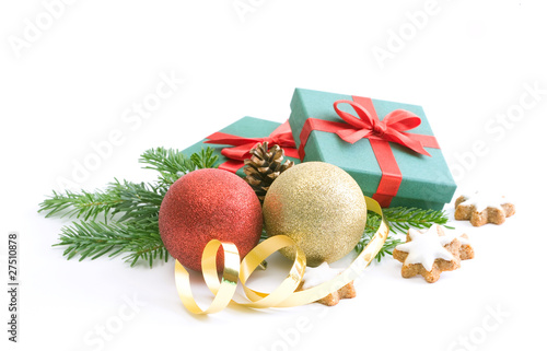 Christmas decoration with balls and tree branches