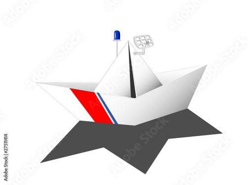 paper ship with colouring of coast guard