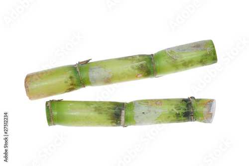Closeup of Two Stumps Of Sugarcane on White Background
