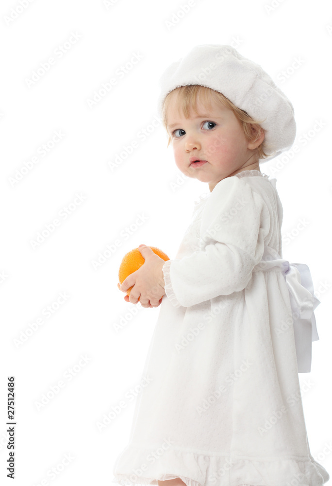 Baby with orange isolated on white Baby with orange isolated on white