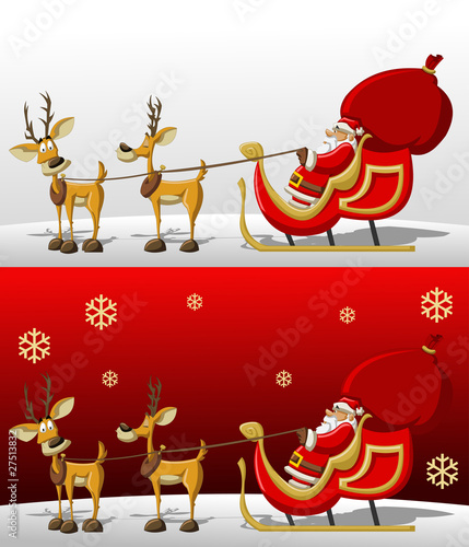 Santa-Claus in Sleigh with reindeer on Christmas Time