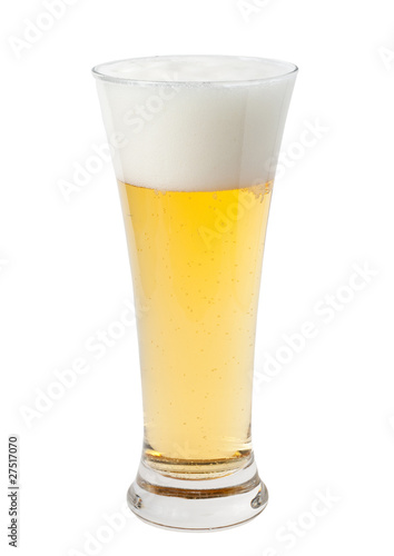 Large glass of beer isolated on white background