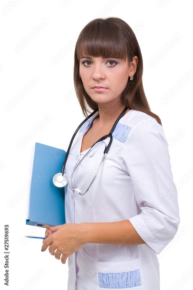 Serious doctor with stethoscope and folder Serious doctor with stethoscope and folder