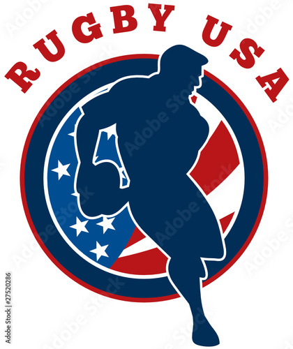 rugby player running with ball usa american flag