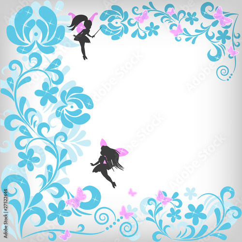 Floral background with little fairy
